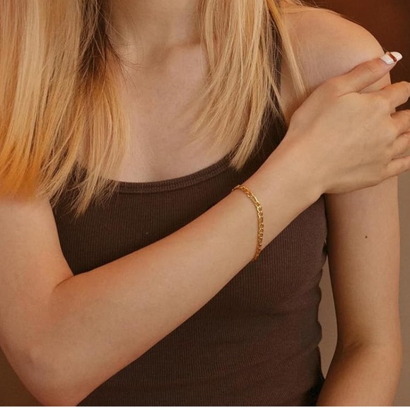 5 Pcs Stackable Paperclip Link Herringbone Figaro Rope Cuban Chain Bracelets Set - Picture 10 of 14